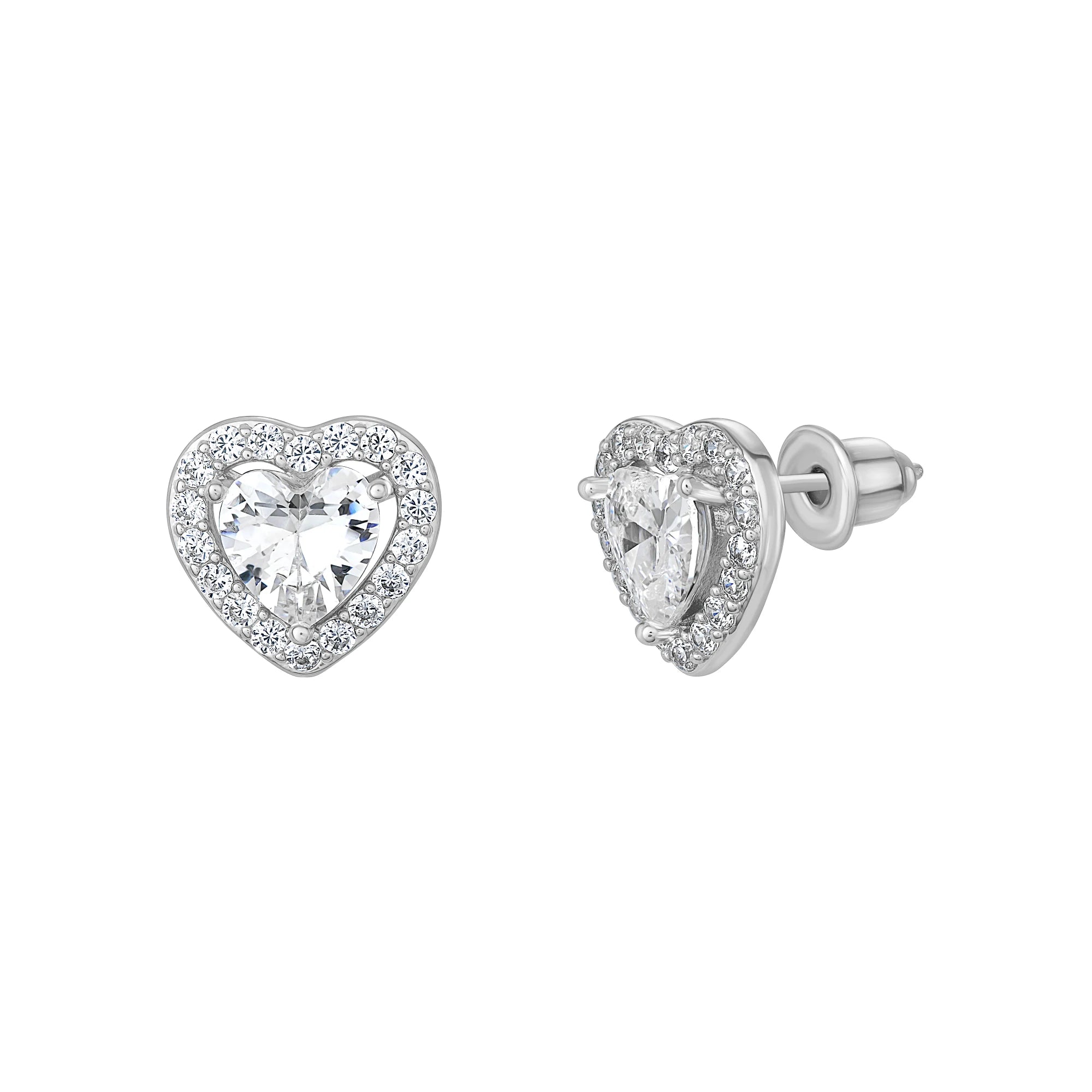 CZ Heart Stud Earrings