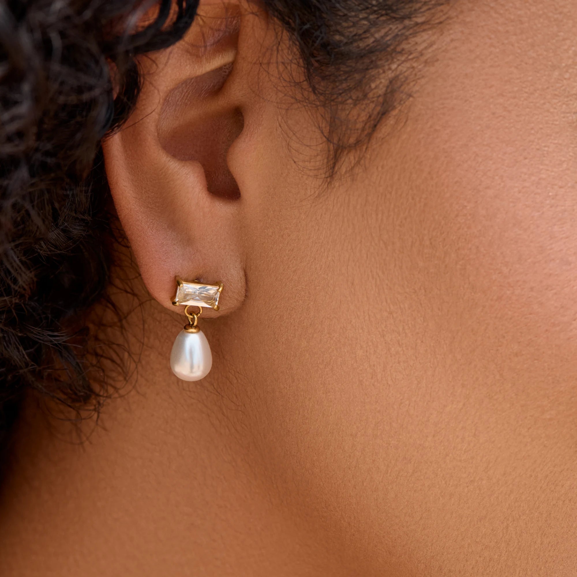 Pearl Drop Stainless Steel Earrings