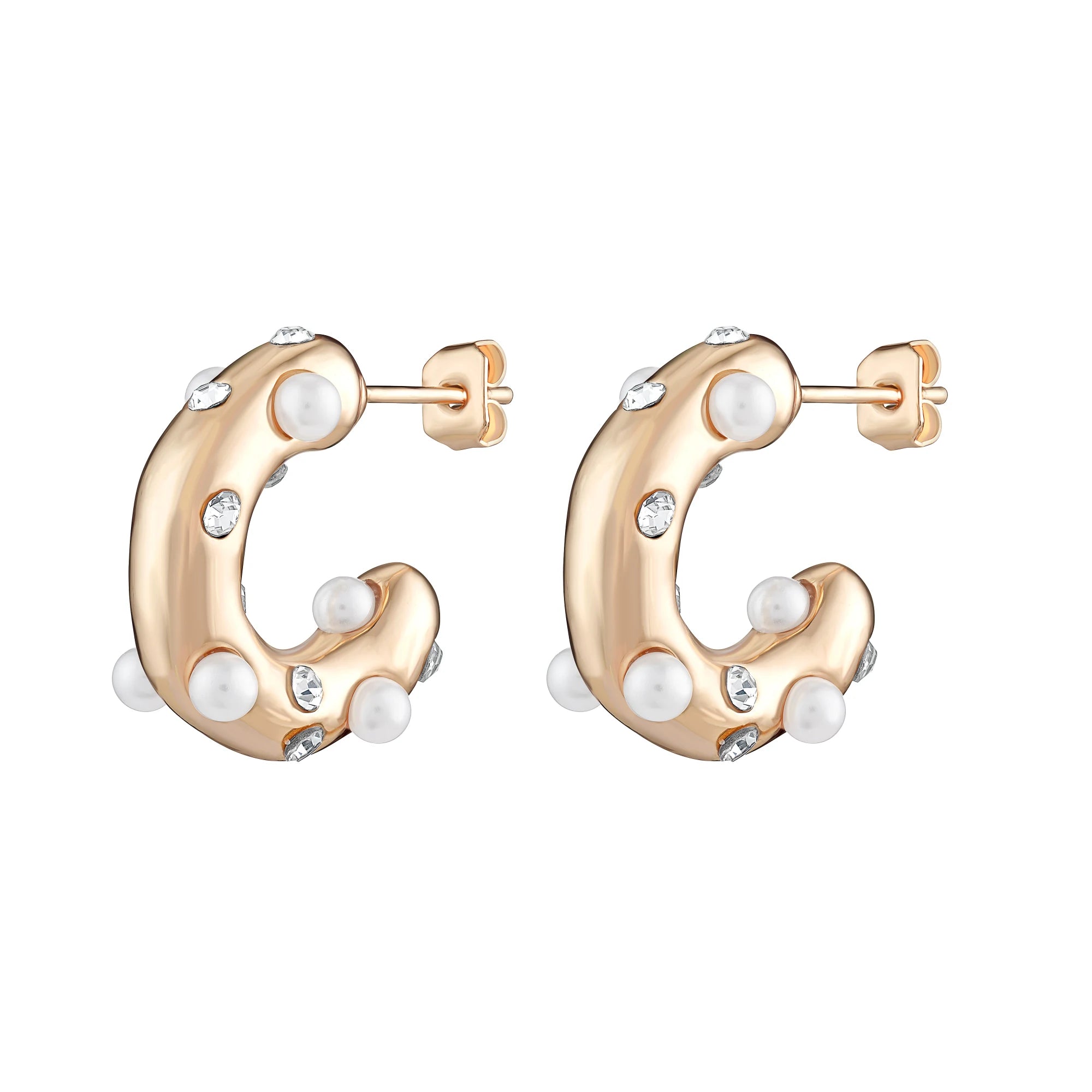Cluster Pearl Hoop Stainless Steel Earrings