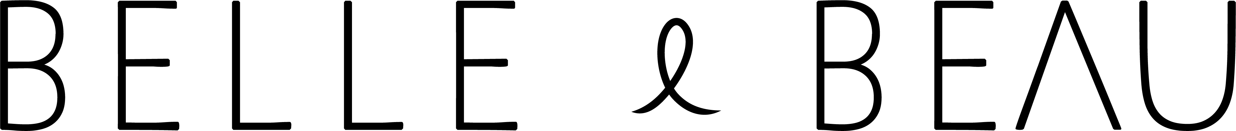Text 'BELLE & BEAU' with decorative elements on a white background
