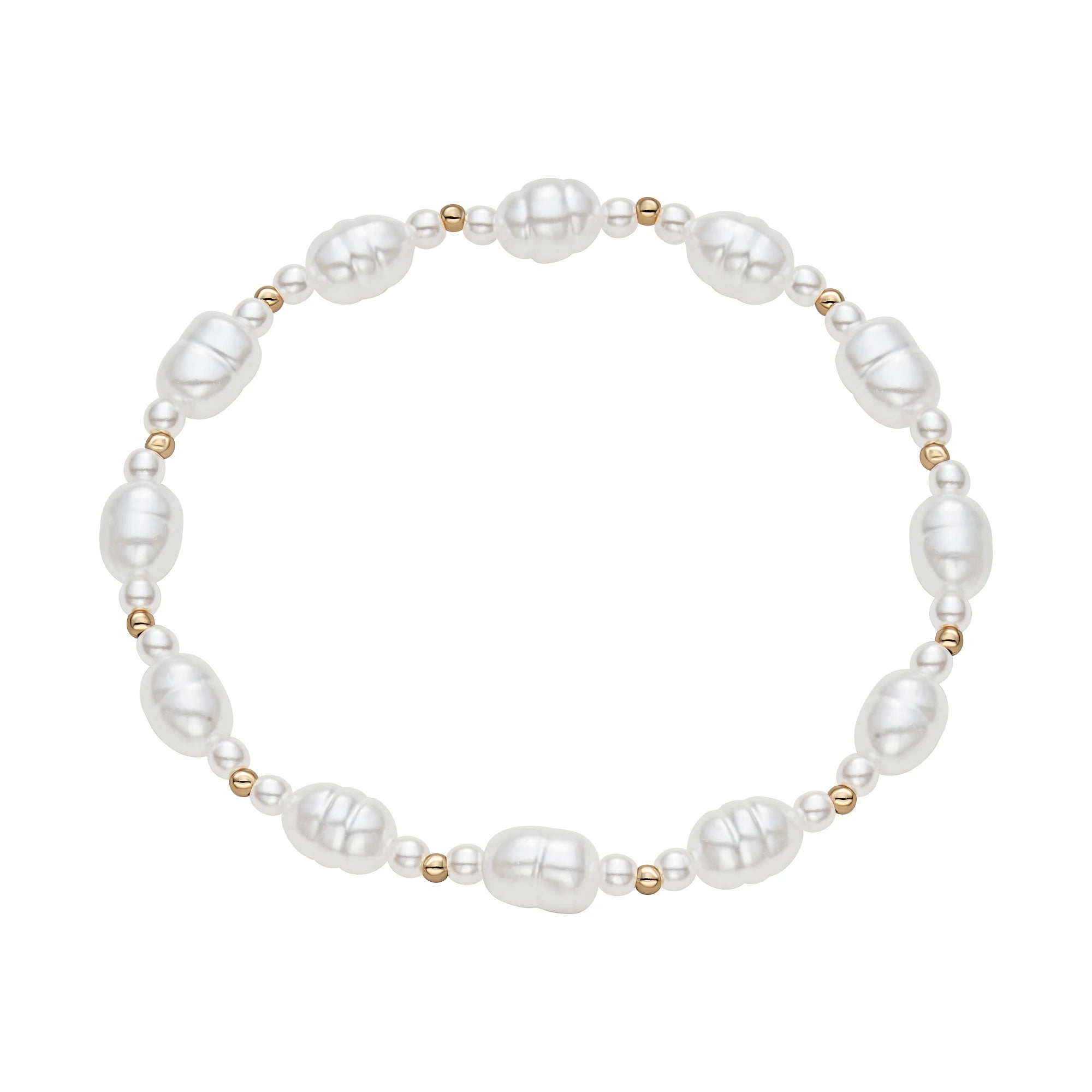Pearl bracelet with gold accents on a white background