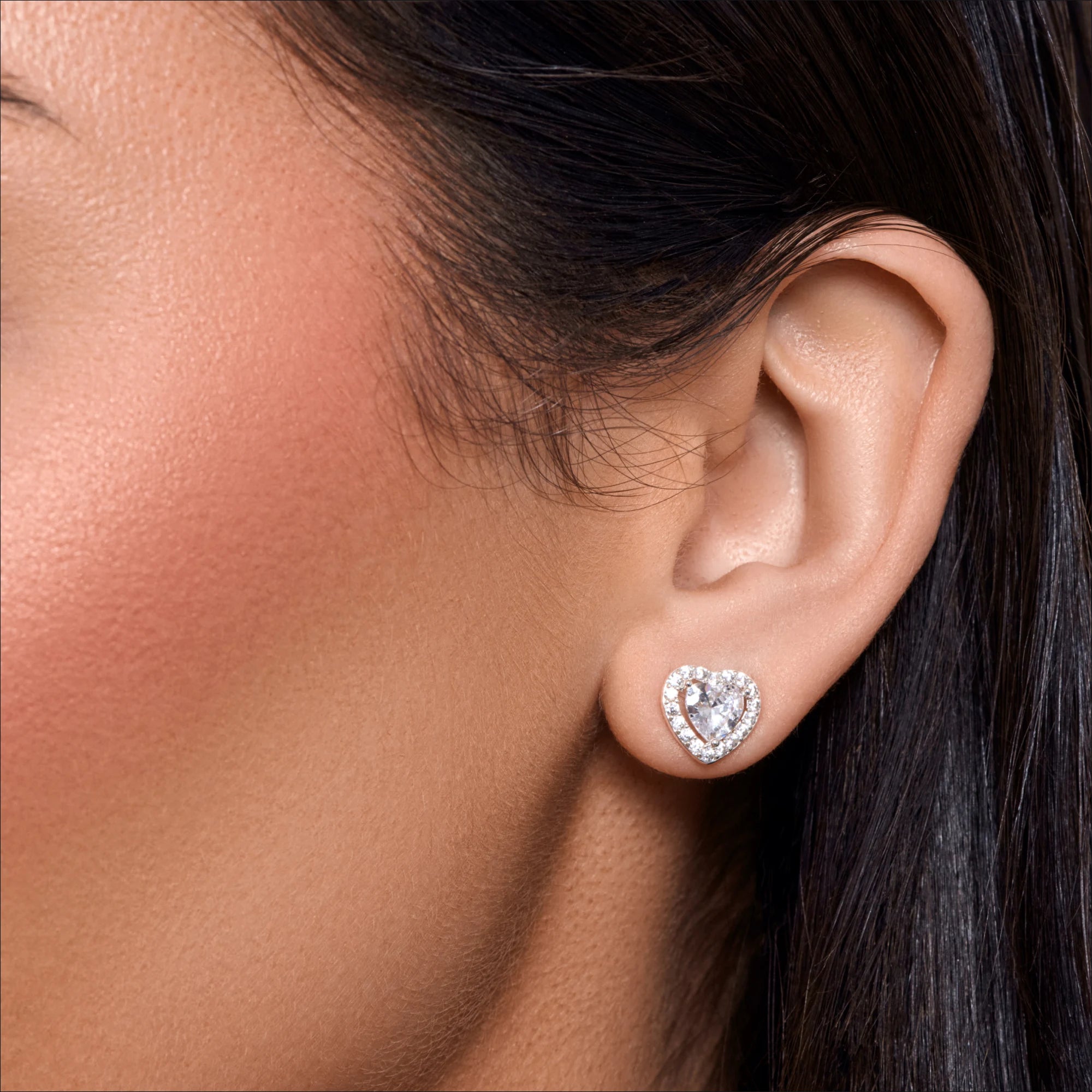 CZ Heart Stud Earrings