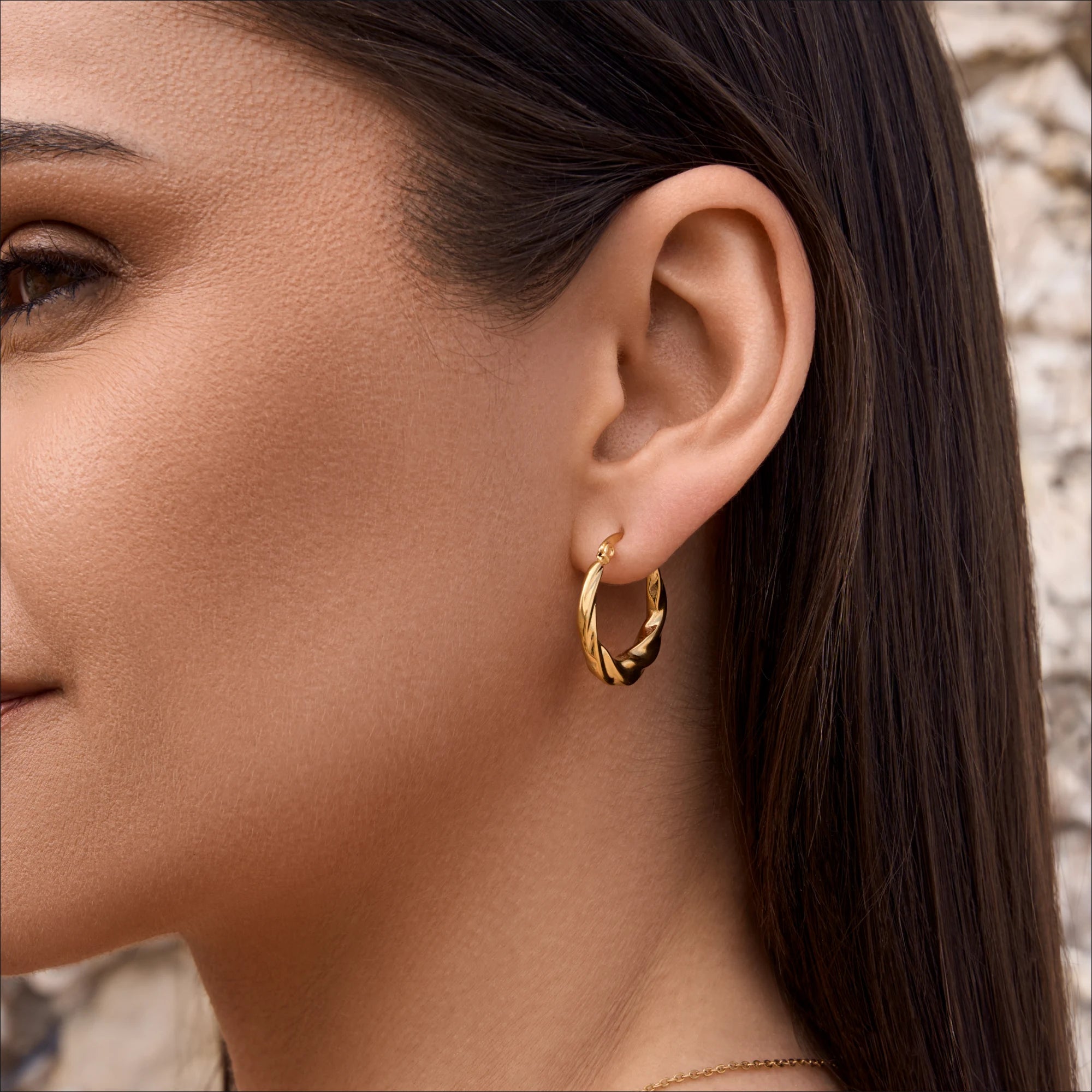 Gold Twist Stainless Steel Hoop Earrings