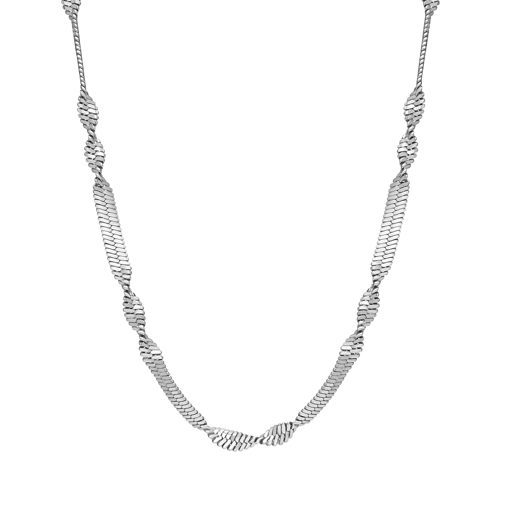 Silver chain necklace on a white background